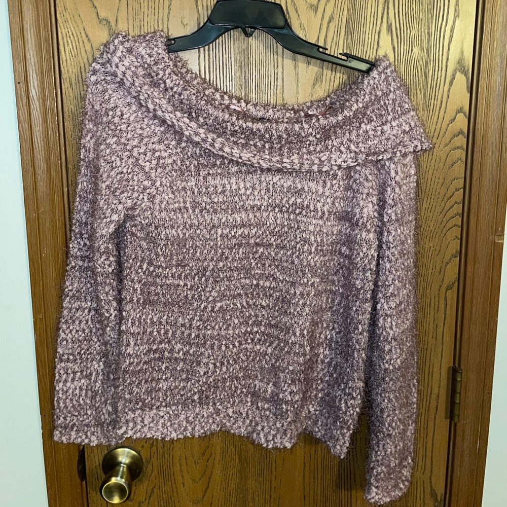 Womens Pink and Purple off the shoulder sweater
